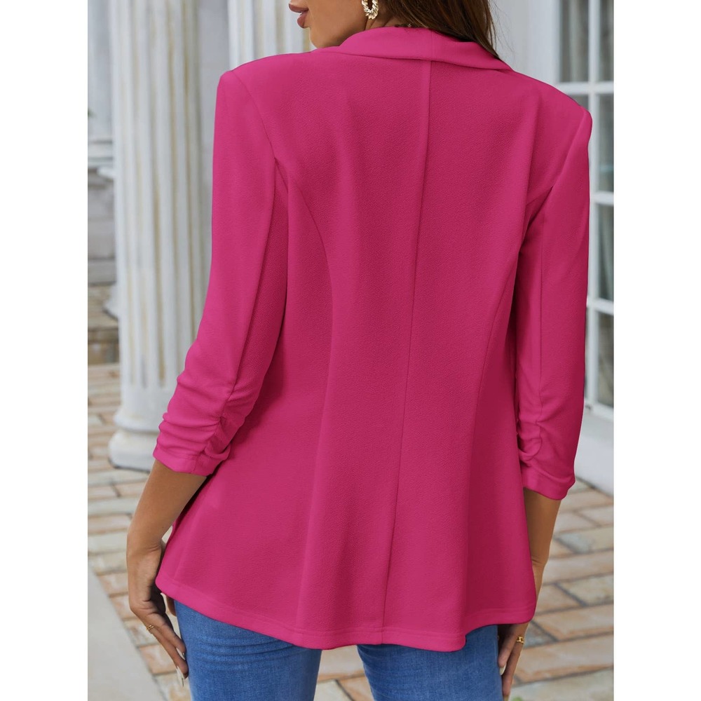 minimalist Shawl Collar Single Button Ruched Cuff Blazer jacket black - Picture 5 of 11